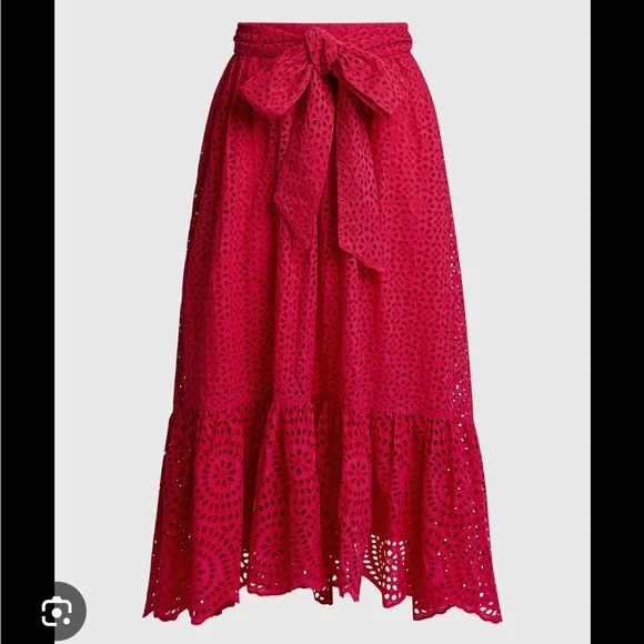 ULLA JOHNSON Lindley Pink Floral Lace Eyelet Midi Skirt Size 2 - Picture 5 of 7
